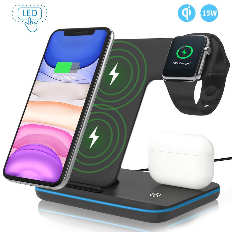 Three-in-one wireless charger bracket, 15W fast charging base.