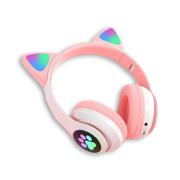 Flashing LED Cute Cat Ears Headphones Bluetooth Wireless Headset with Mic TF FM Kid Girl Stereo Music Earbud Phone Earphone Gift.