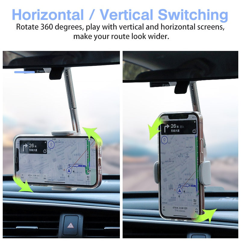 Car phone holder, rearview mirror, phone holder 360° rotation.